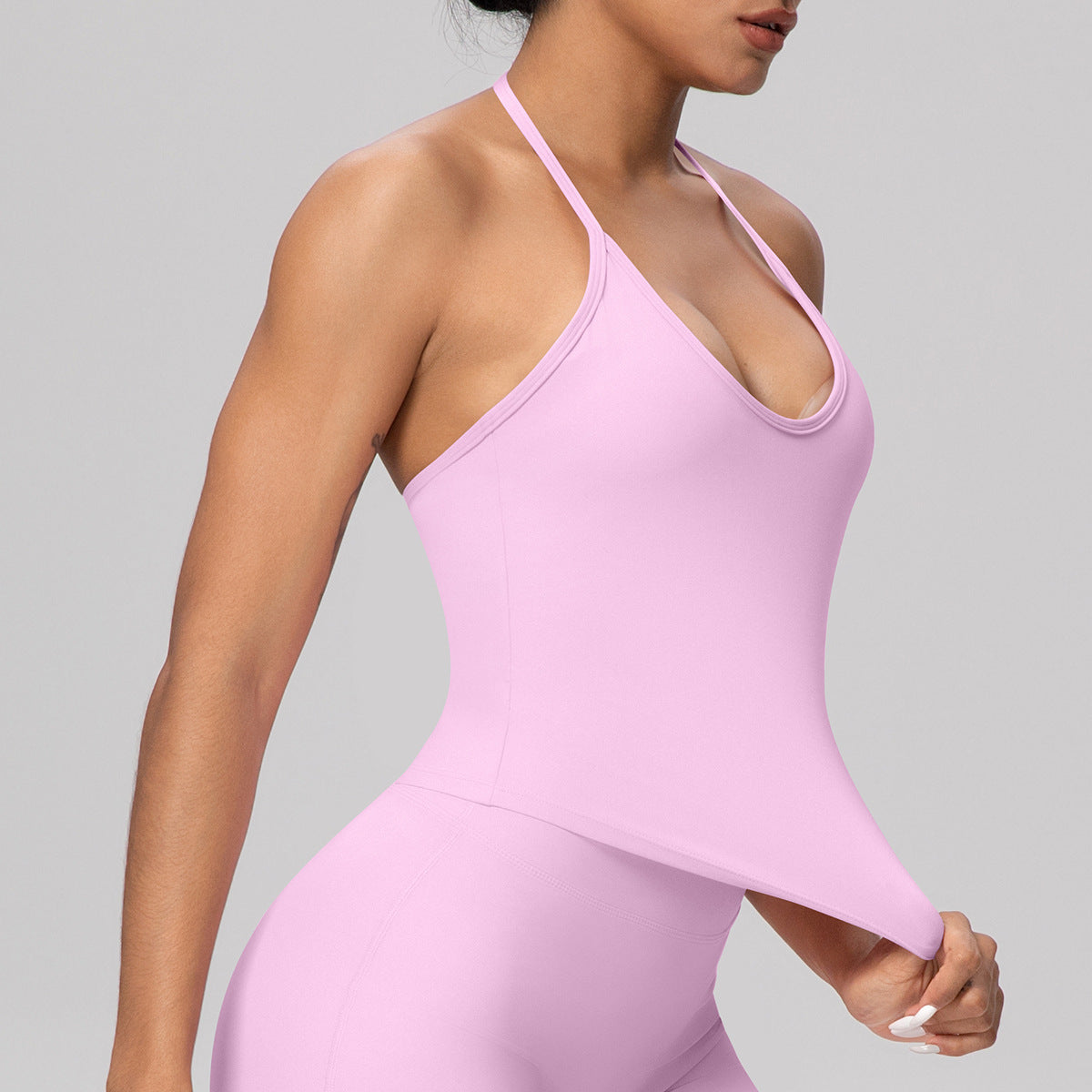 Solid Color Lace up Halter Beauty Back Yoga Vest Chest Pad Casual Tight Sports Quick Drying Workout Top Women