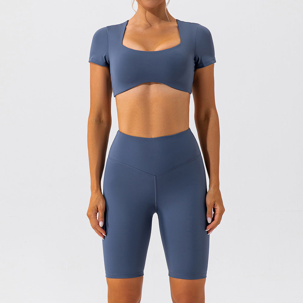 Summer Yoga Clothes Shorts Suit Short Sleeve Beauty Back Running Quick Drying Exercise Yoga Clothes Suit Women