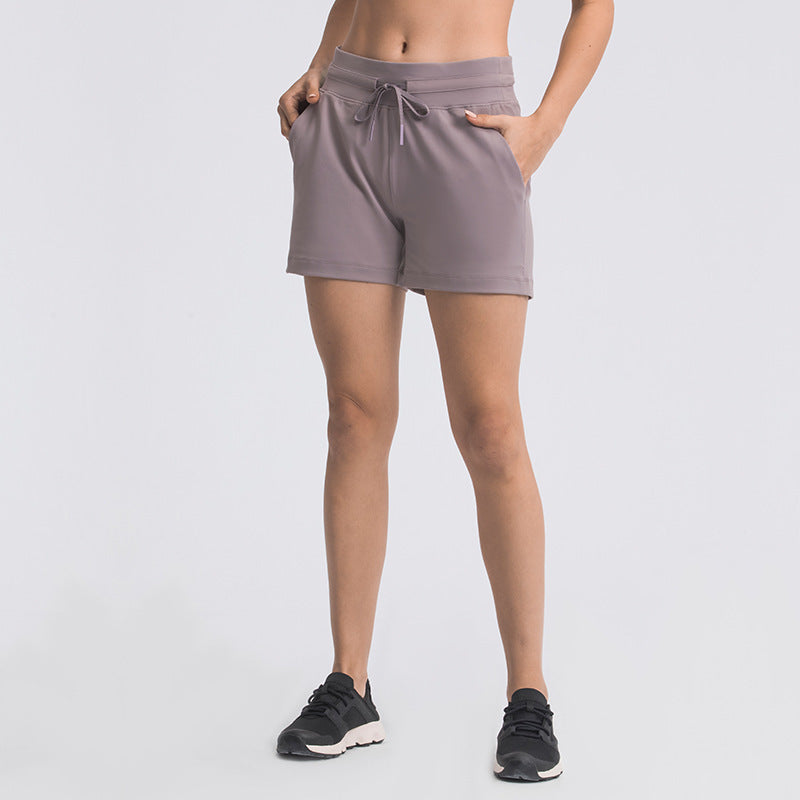 Pantalones cortos de yoga con cintura con cordón para mujer