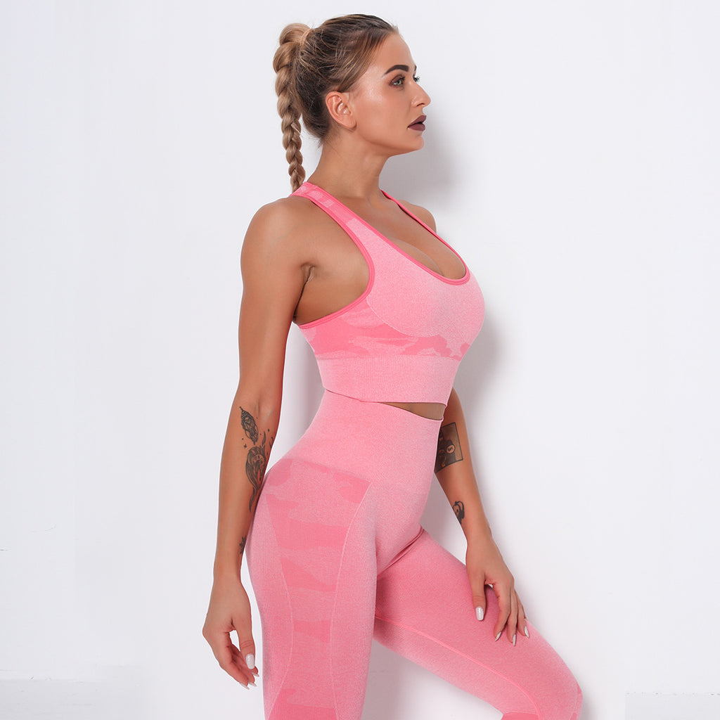 Pink Love Camouflage Shaped Bra Seamless Sports Fitness Yoga Breathable Vest Top Women