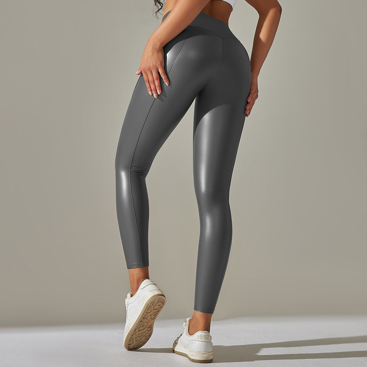 Products Faux Leather Pants High Elastic Sexy Solid Color Bright Black Tight Trousers Running Fitness Yoga Pants