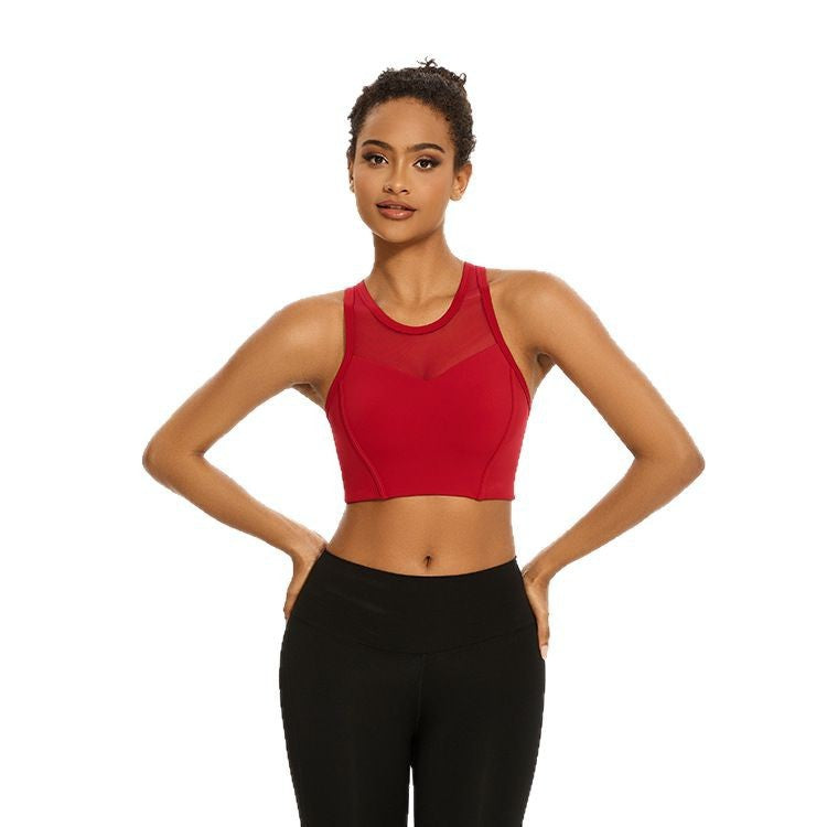 Soutien-gorge de sport respirant et élégant pour la course, le fitness et le yoga, effet deux-pièces, débardeur en maille, vêtements de yoga