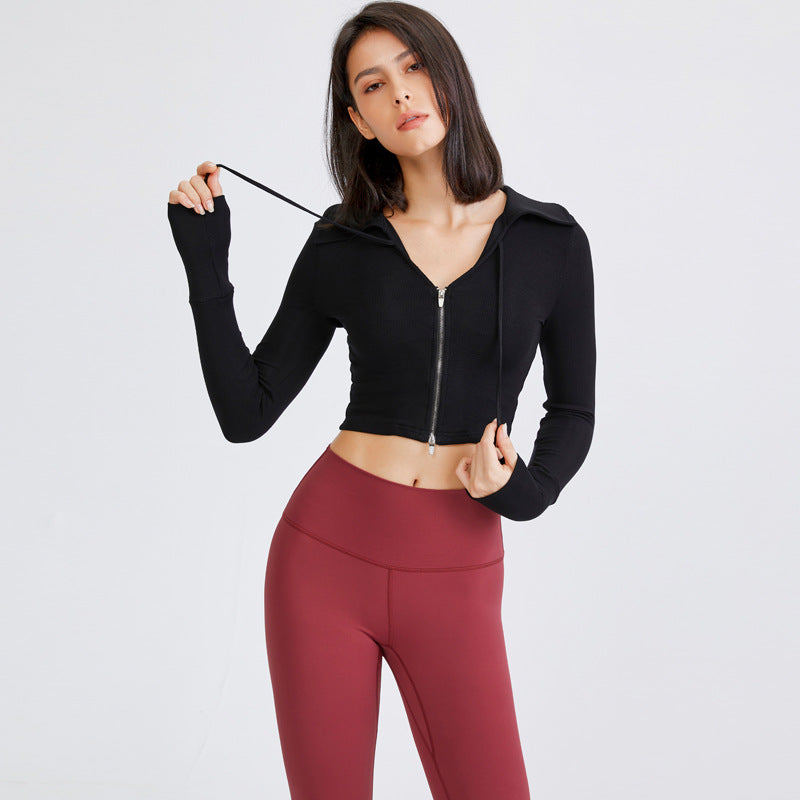 Short Sexy Cropped Sports Jacket Women Autumn Zipper Slimming Sport Jacket Long-Sleeved Top