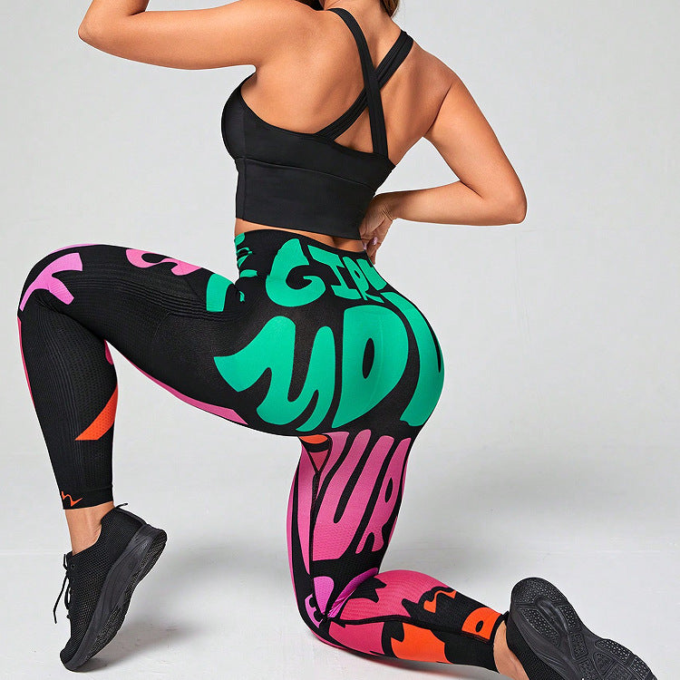 Graffiti Printing Yoga Pants Tight Seamless High Waist Hip Lift Quick Drying Nude Feel Breathable Sports Fitness Yoga Pants Yoga Pants