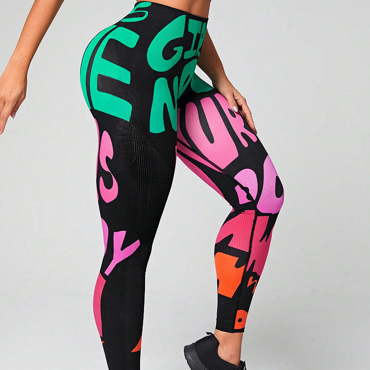 Graffiti Printing Yoga Pants Tight Seamless High Waist Hip Lift Quick Drying Nude Feel Breathable Sports Fitness Yoga Pants Yoga Pants