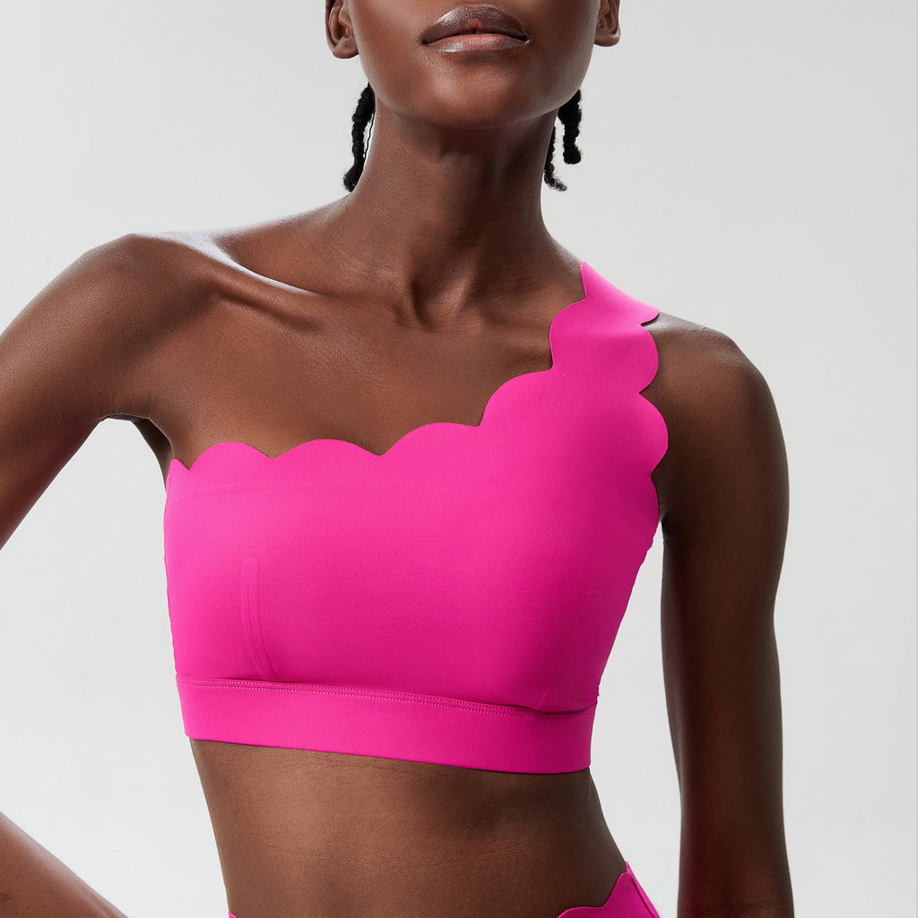 Ropa interior deportiva de un solo hombro con ondas pequeñas para mujer, sujetador deportivo para fitness, correr, yoga, ropa interior deportiva.