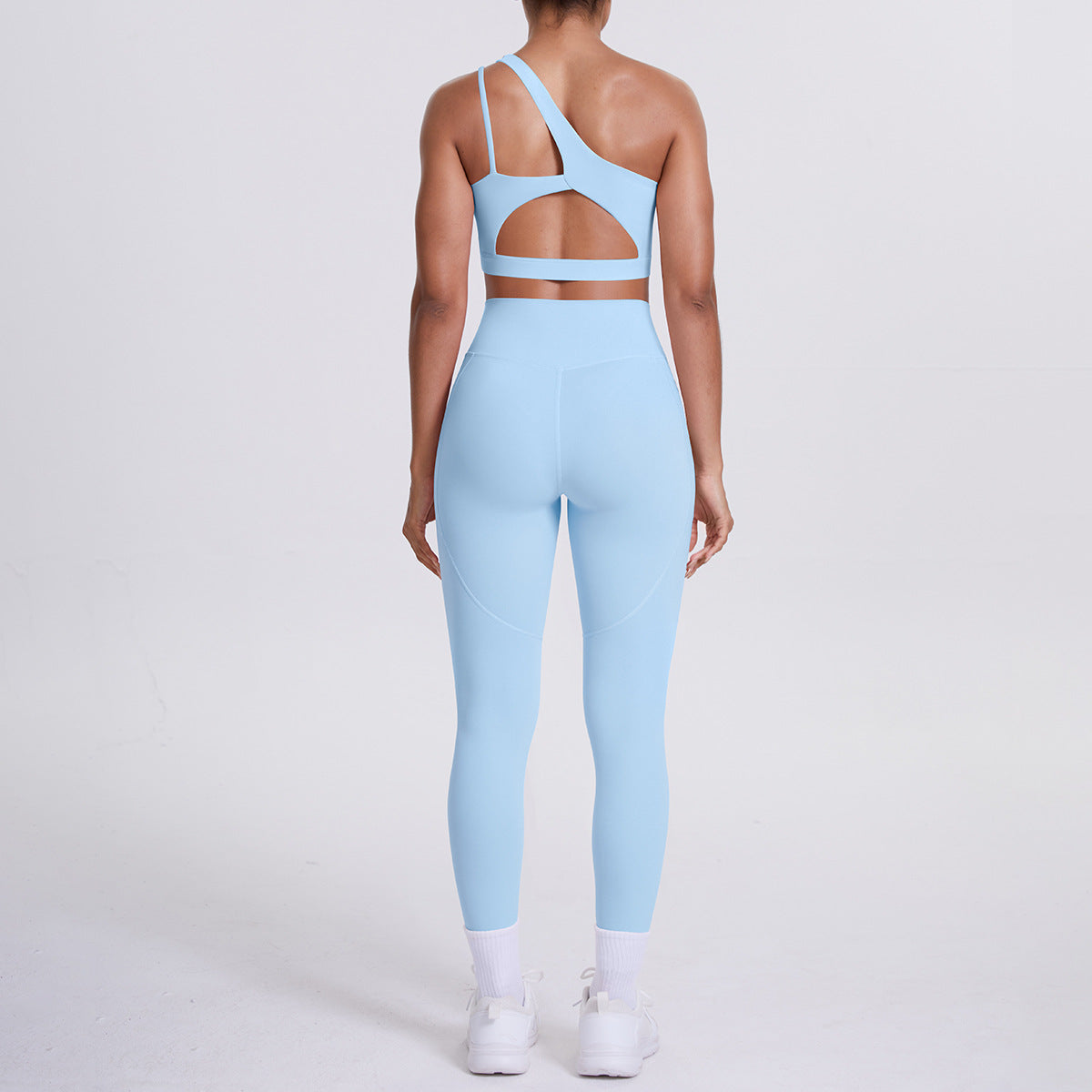 Soutien-gorge de yoga asymétrique dos nu effet seconde peau, sous-vêtements de sport, pantalon de yoga/course, pantalon de fitness avec poches