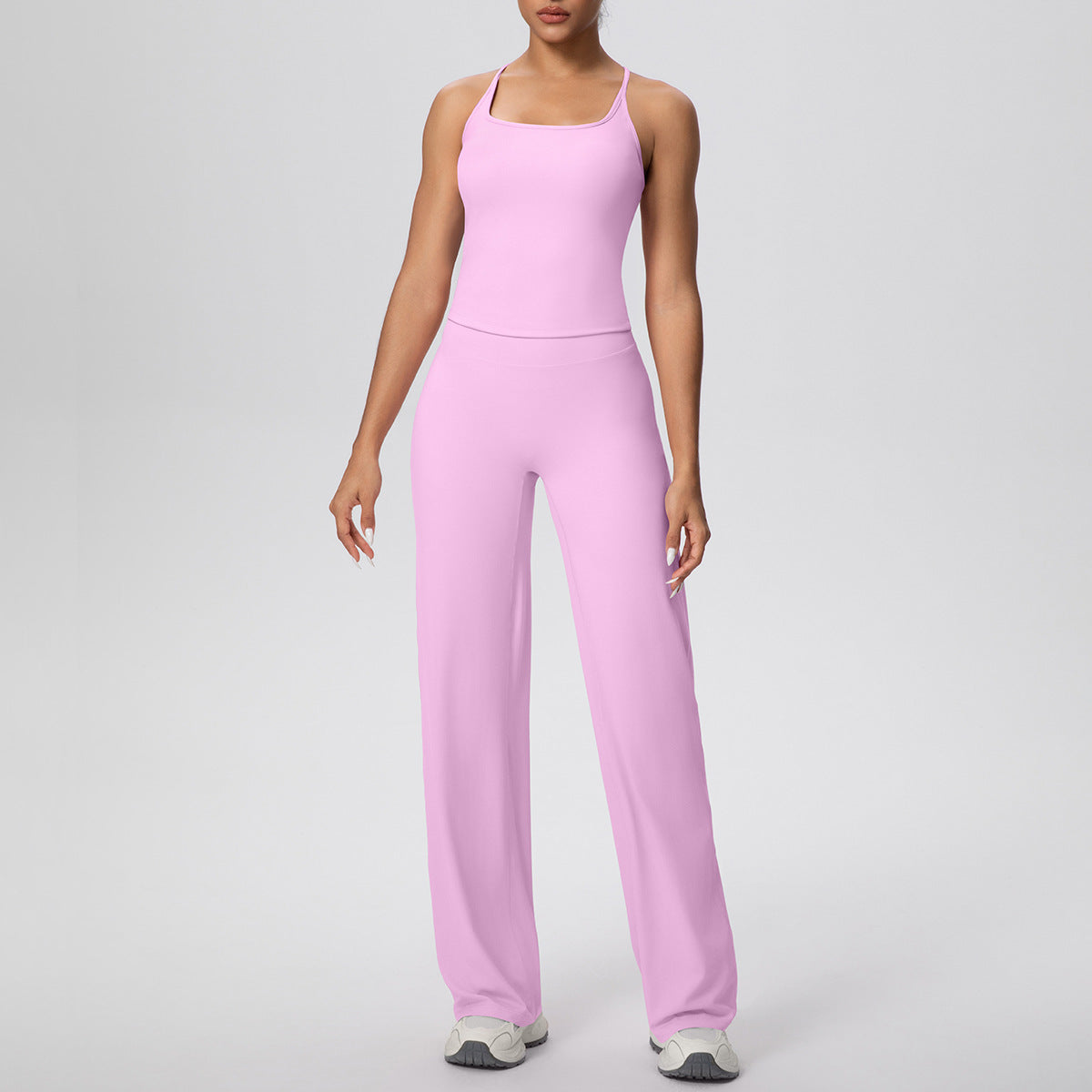 Micro Brushed Solid Color H Shaped Beauty Back Sports Vest Yoga Pants Baggy Straight Trousers Fitness Yoga Wear Suit