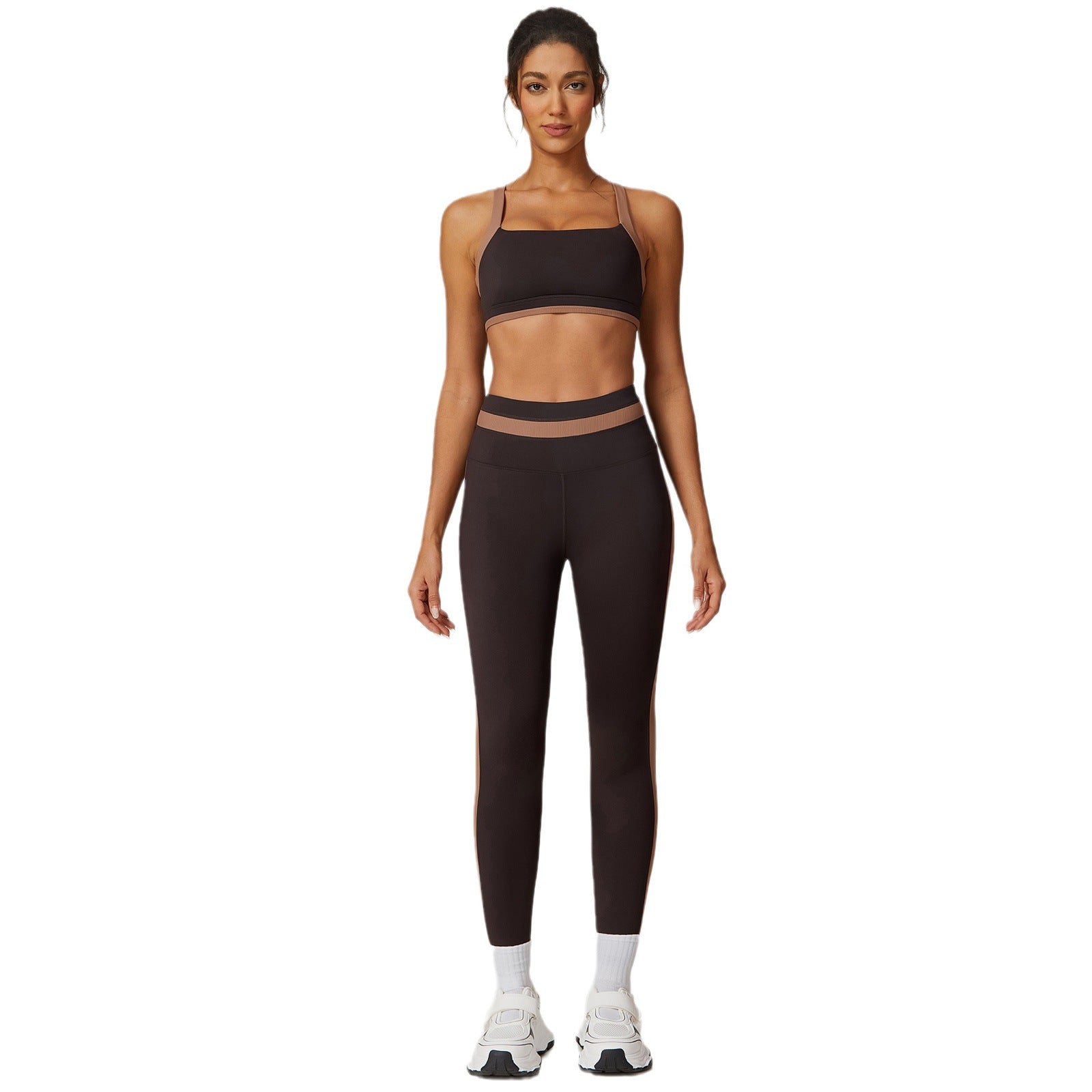 Soutien-gorge de sport bicolore en nylon mat épais, idéal pour la course à pied, le fitness et le yoga en extérieur.