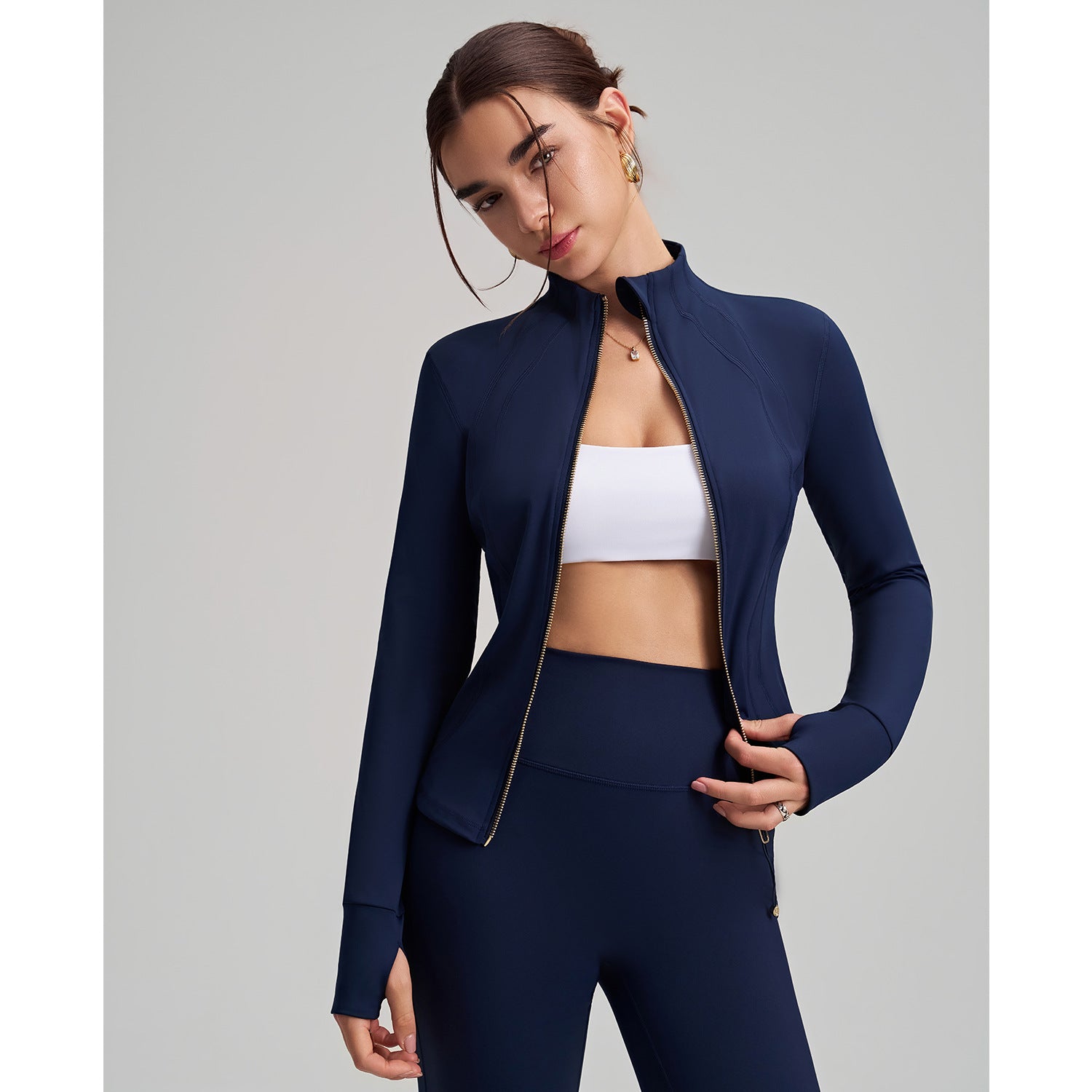 Yoga Clothes Zipper Coat Women Slim Fit Stand up Collar Cinched Fitness Running Sports Yoga Coat Summer