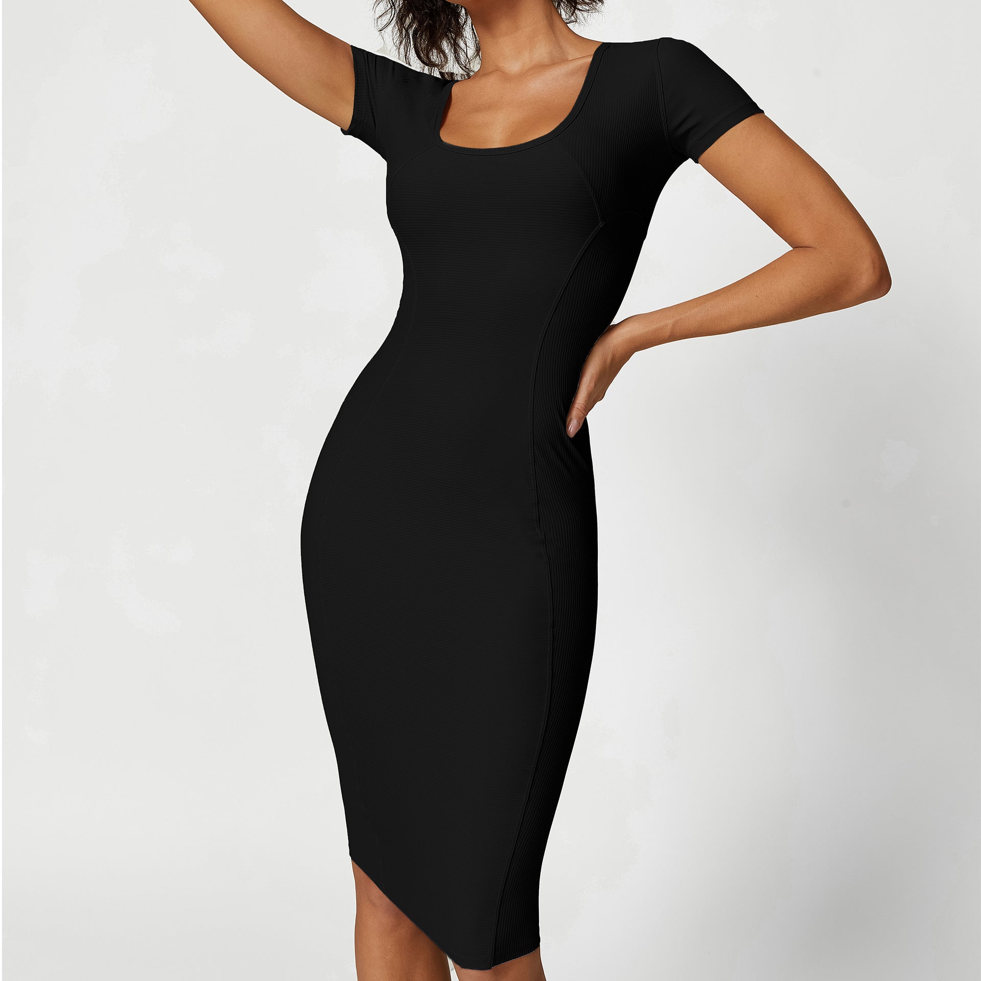 Summer Type Hip Dress Tight Waist Advanced Thread Sports Square Collar Shoulder Dress Women