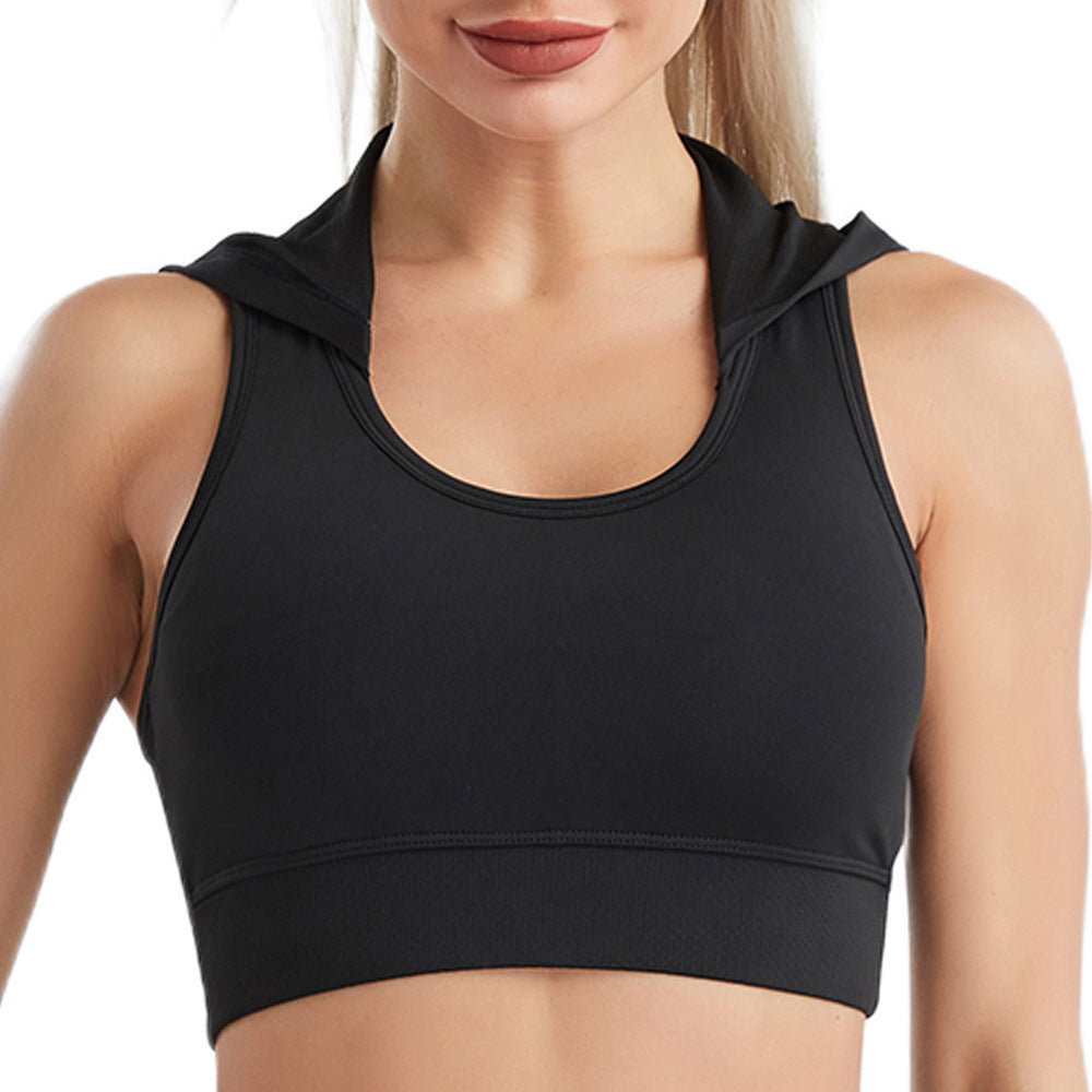 Ropa de yoga con capucha para mujer, sujetador de entrenamiento de secado rápido con tacto nude, chaleco de ejercicio para correr con efecto push up a prueba de golpes
