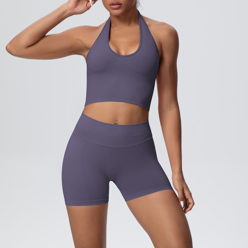 Soutien-gorge de yoga respirant dos nu, débardeur, short taille haute gainant sans coutures, tenue de sport et de yoga