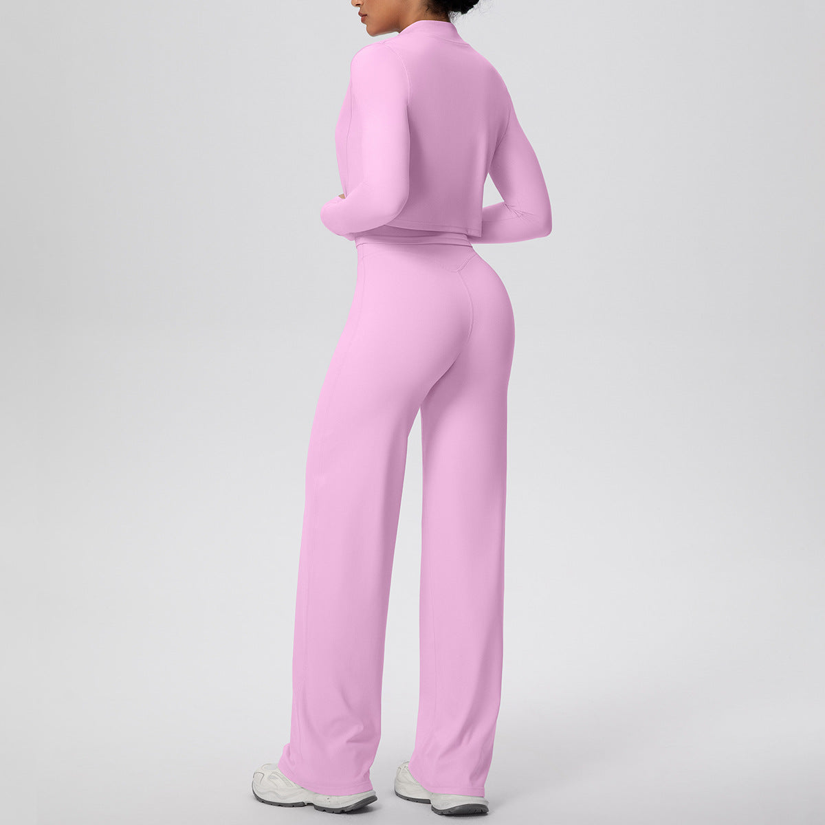 Solid Color Zip Long Sleeve Coat H Shaped Beauty Back Vest Baggy Straight Trousers Workout Clothes Yoga Three Piece Suit