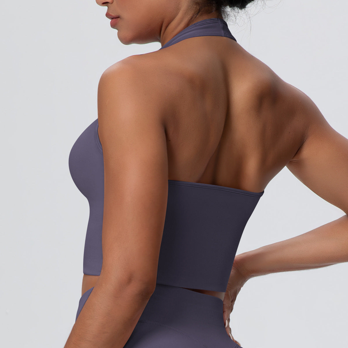 Solid Color Sports Back Shaping High Strength Poly Vest Breathable Waist Trimming Knitted Halter Bra Fitness Clothes Yoga Clothes