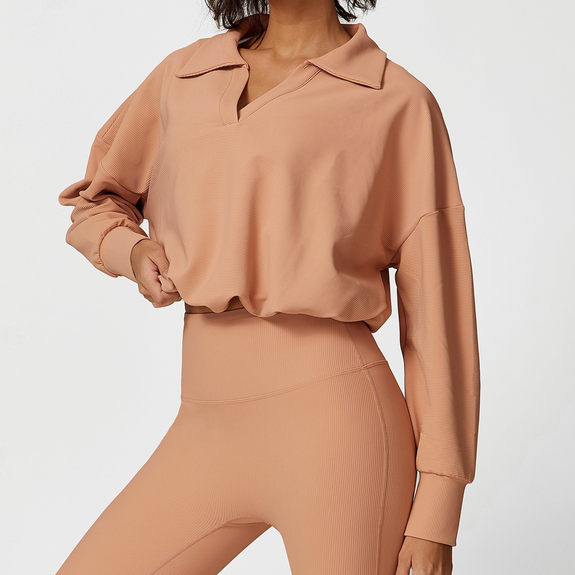 Three Dimensional Thick Spiral Collared Long Sleeved Sweater Outdoor Sports Loose Drawstring Long Sleeve Yoga Wear