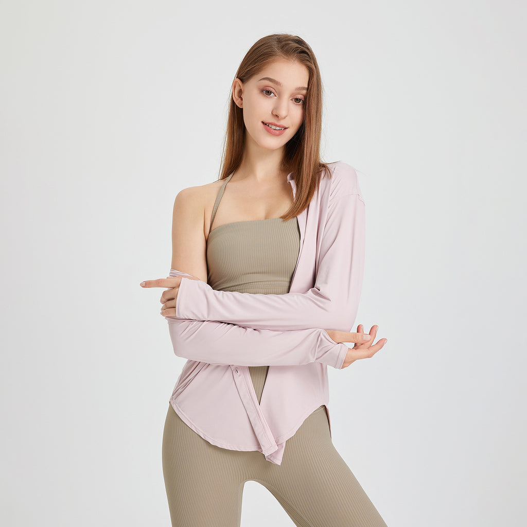 T-shirt de sport ample et long pour femme, idéal pour le yoga et les séances d'entraînement. Séchage rapide. Manches longues. Idéal pour l'été.