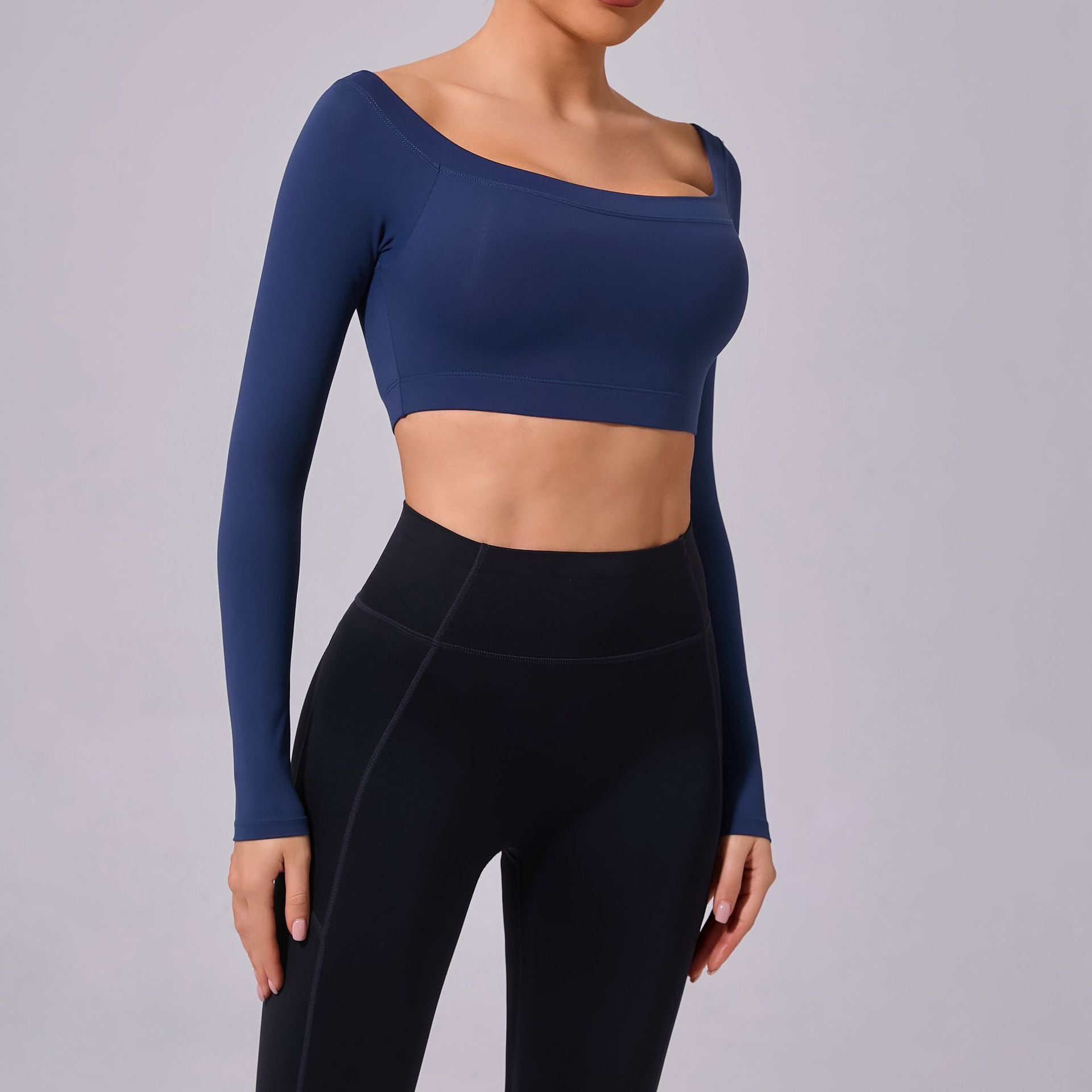 Off Shoulder T shirt Long Sleeve Yoga Clothes Women Brushed Tight Fitness Clothes Outer Sports Running Top