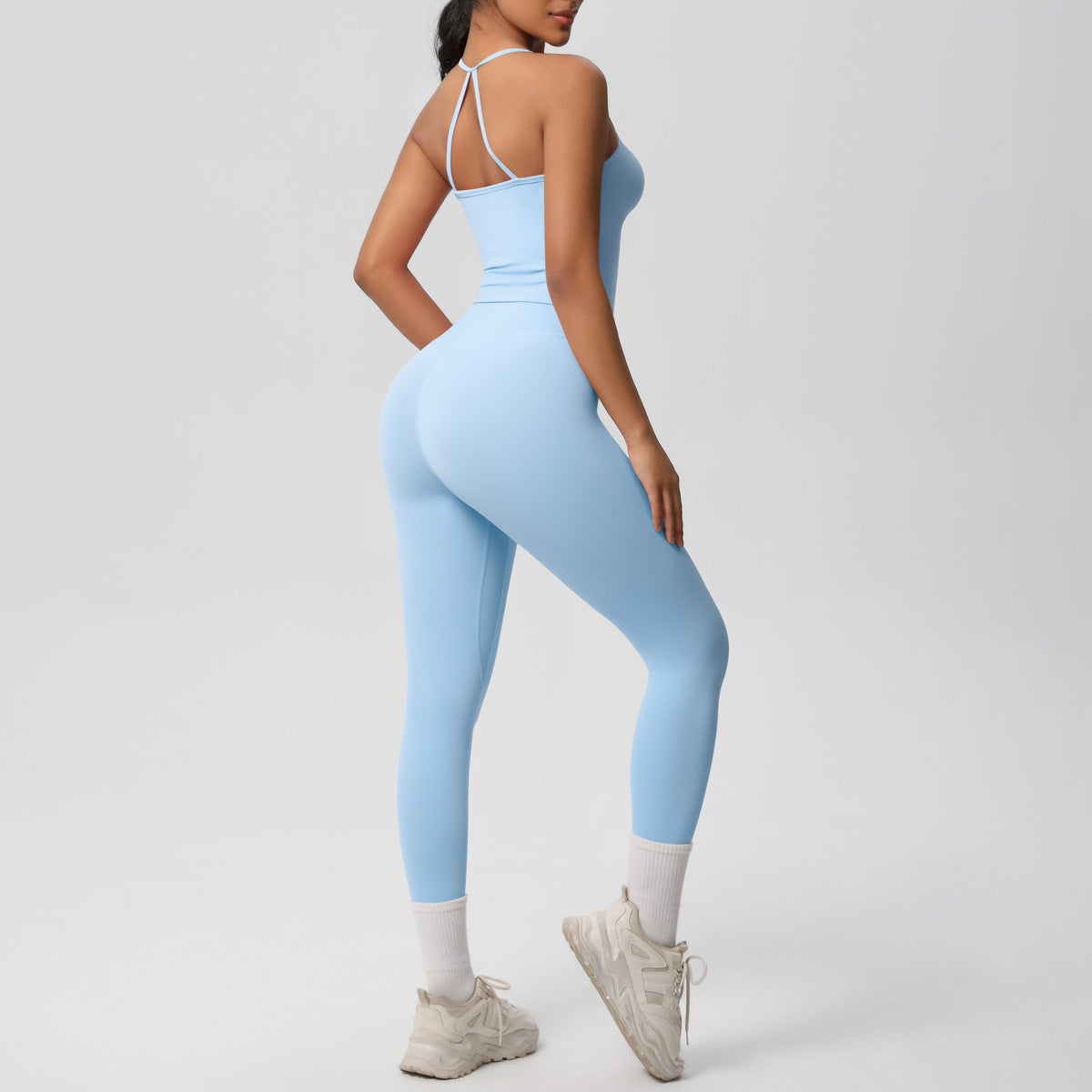 Pantalones de fitness con efecto piel desnuda para mujer, moldeador abdominal, cintura alta, deportivos, para yoga, leggings para exteriores