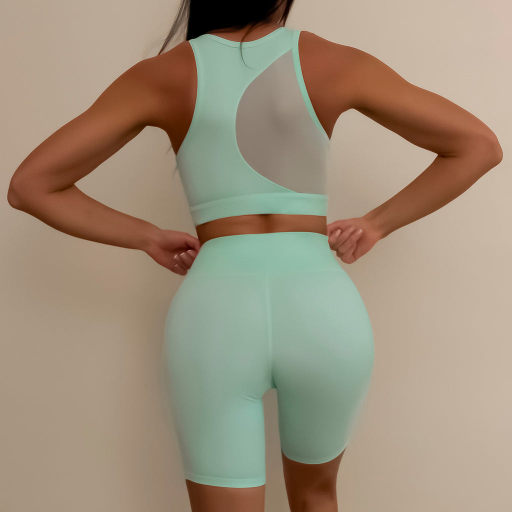 Ropa interior de yoga, ropa de entrenamiento para mujer, costura de malla, espalda descubierta, sujetador deportivo para correr
