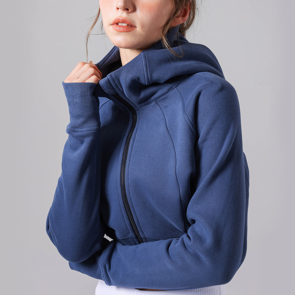 Suéter informal con forro polar para mujer, ropa de yoga cálida, suéter corto y holgado, abrigo con capucha, top deportivo de fitness de manga larga