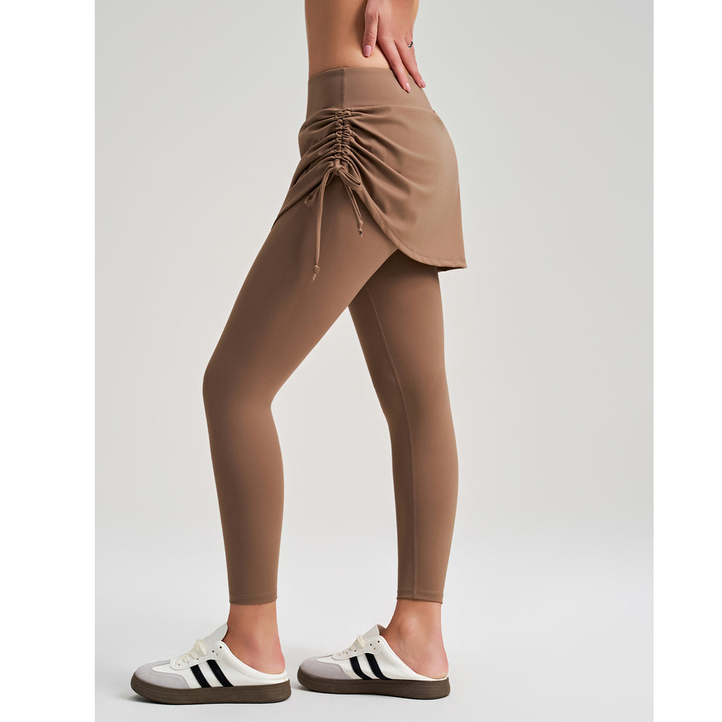 Pantalon de yoga deux pièces effet culotte femme, taille haute élastique avec cordon de serrage, coupe slim, pantalon de danse et de sport