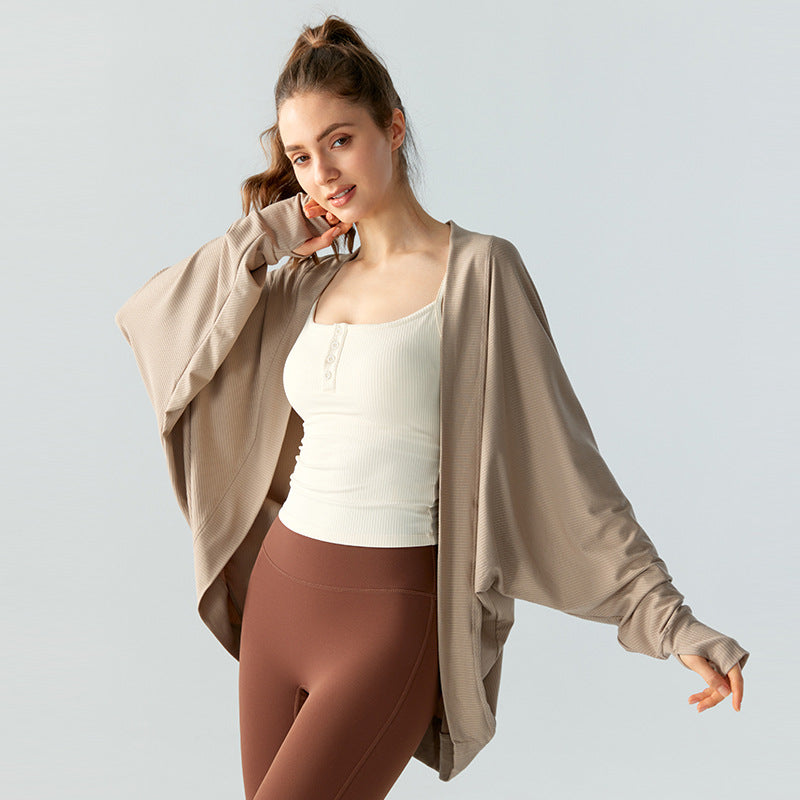 Spring Yoga Blouse Women Thin Bathrobe Sports Long Sleeves Outer Match Cardigan Workout Top Coat
