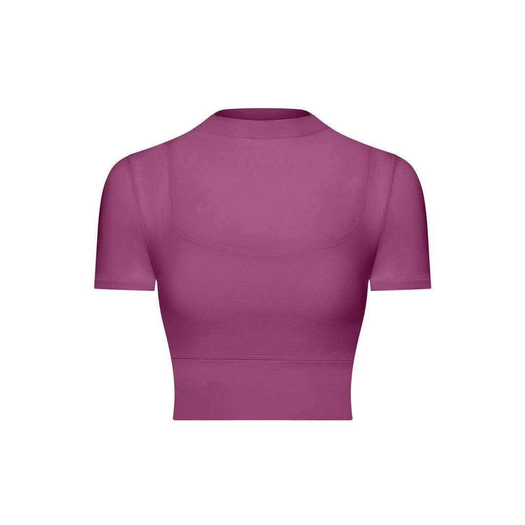 Sexy Mesh Yoga Clothes Short Sleeve Running Quick Drying Sports Bra with Chest Pad One Piece Cup Workout Clothes Top