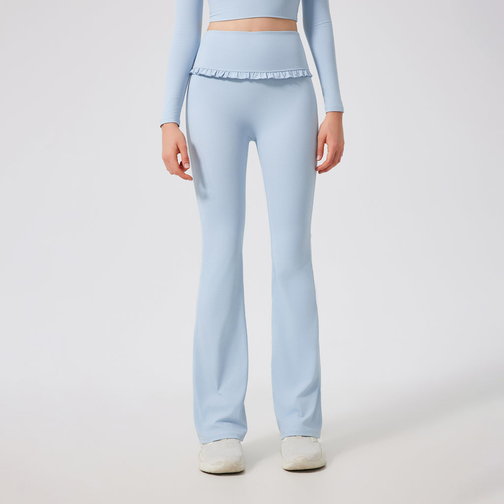 Ruffled Skinny Yoga Pants Women High Waist Slimming Sports Bell Bottom Pants Slim Fit Breathable Casual Fitness Trousers