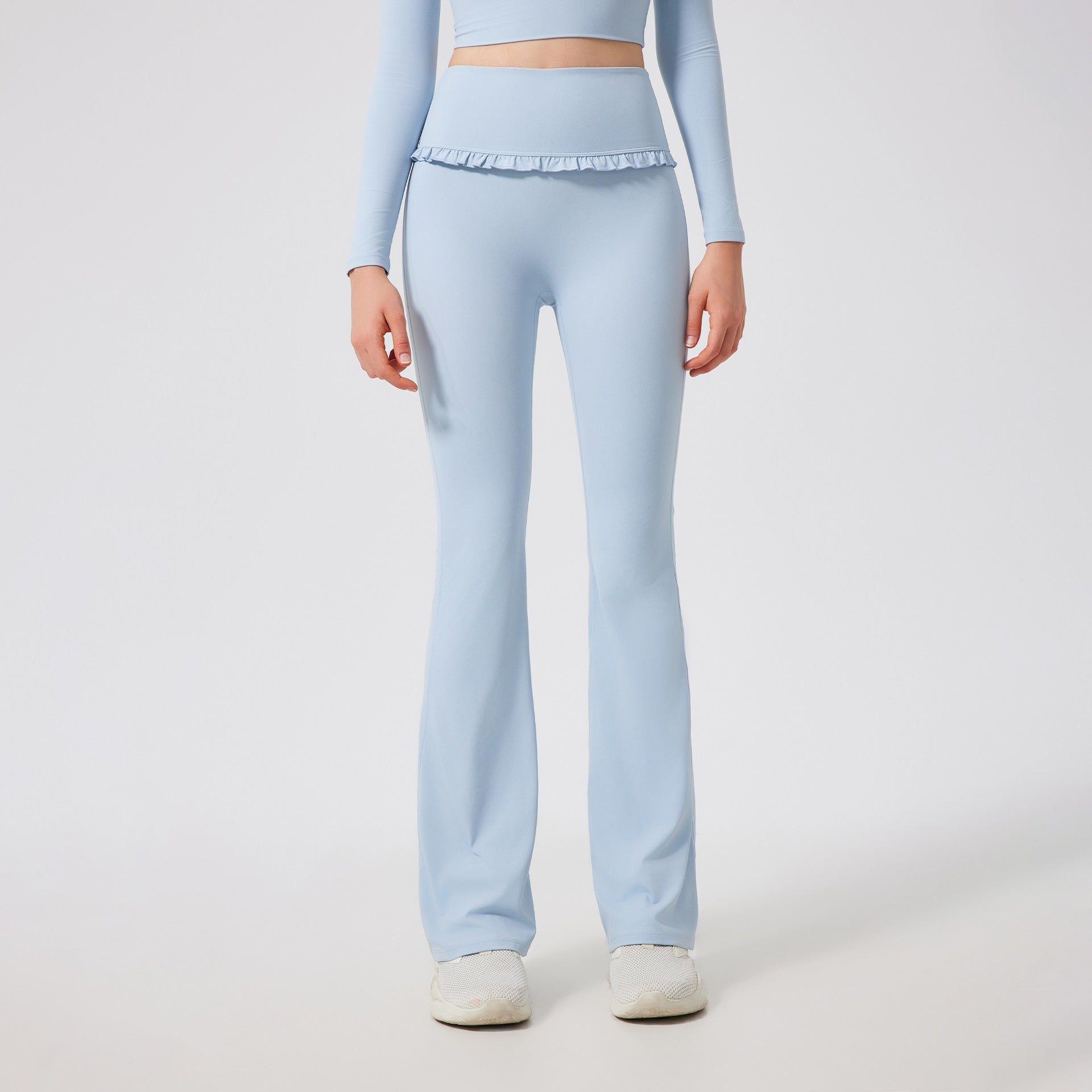 Ruffled Skinny Yoga Pants Women High Waist Slimming Sports Bell Bottom Pants Slim Fit Breathable Casual Fitness Trousers