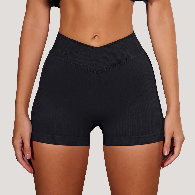 Short de yoga tricoté sans coutures couleur pêche, effet push-up, taille haute, pantalon de fitness moulant pour sports croisés