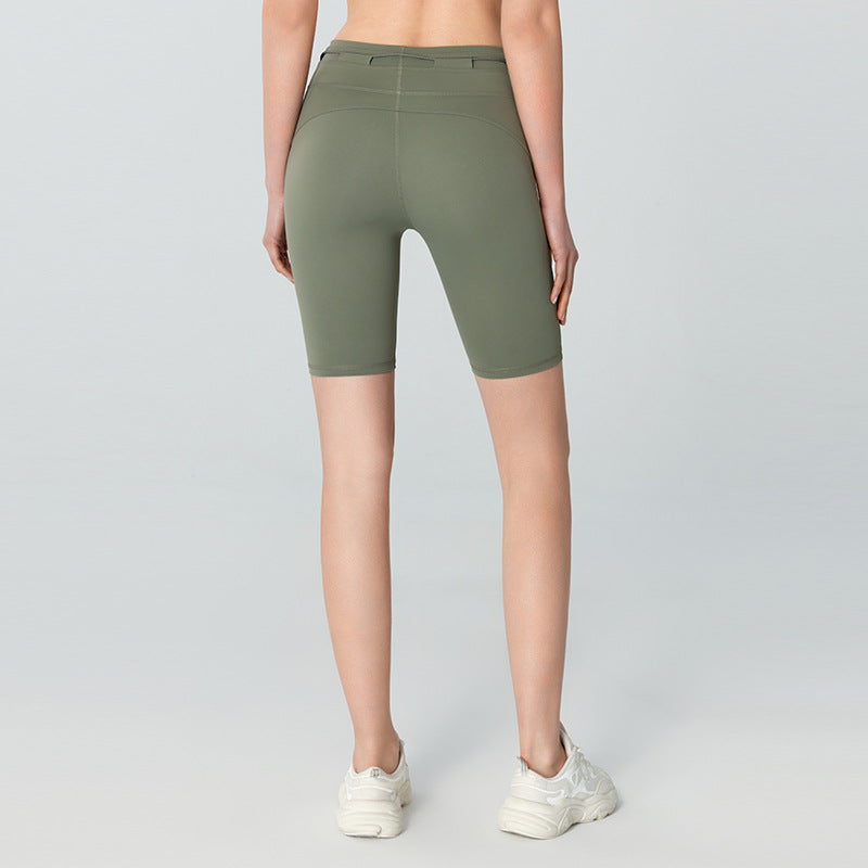 Nude Feel Drawstring Yoga Shorts Women High Waist Hip Lift Tights Medium Tenacity Running Sports Fitness Cycling Pants