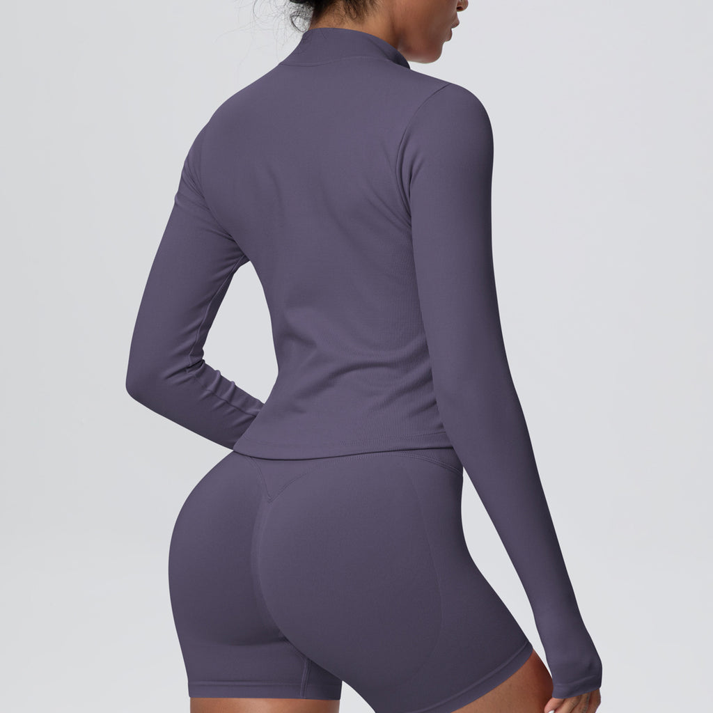 Stand Collar Knitted Long Sleeve Zipper Yoga Jacket Women Tight Quick Drying Yoga Clothes Outdoor Fitness Sports Top