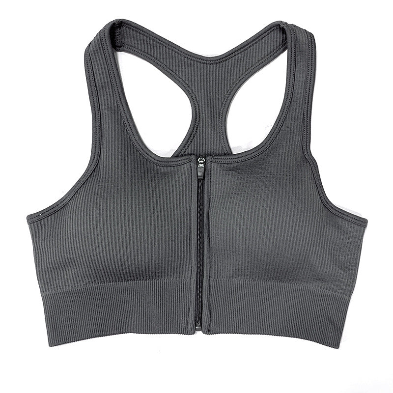 One Piece Seamless Yoga Clothes Sports Underwear Outer Wear Workout Bra Zipper Beauty Back Yoga Vest