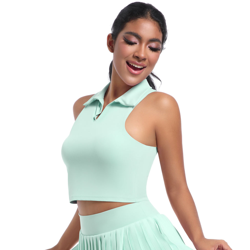 Débardeur de sport moulant effet seconde peau, idéal pour le yoga, la course à pied, le tennis et autres activités physiques (haut, polo, sweat-shirt à col) pour femme.