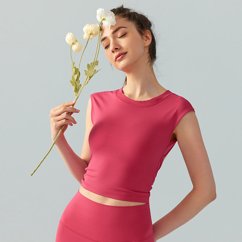 Shoulder Covered Workout Clothes Top Semi Fixed Chest Pad Yoga Vest Women Sleeveless Beauty Back Bottoming Sports Top Yoga Clothes