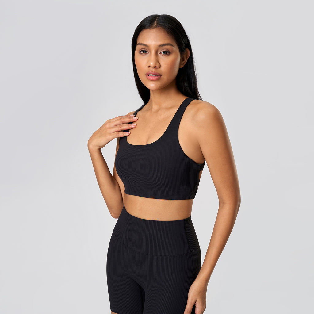 Ropa interior deportiva de copa semifija de alta elasticidad para mujer, sujetador de yoga transpirable con espalda cruzada y aberturas