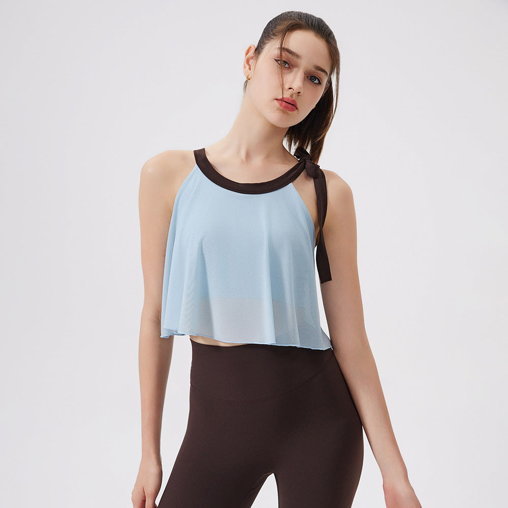 Cloud Mesh Yoga Vest Women Fixed Chest Pad Workout Top Shockproof Running Sports Bra