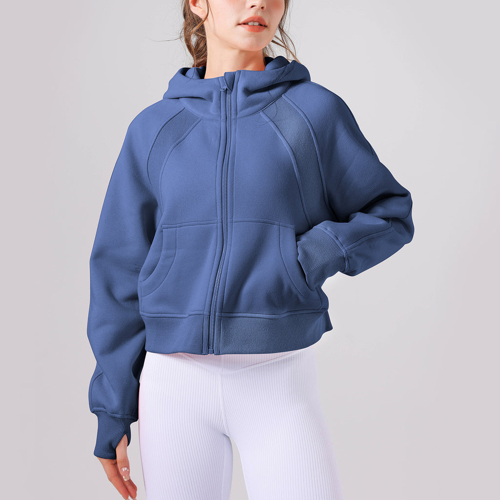 Pull à capuche épais et ample, style décontracté, fermeture éclair intégrale, idéal pour le yoga en automne et en hiver. Vêtements de sport pour femmes.