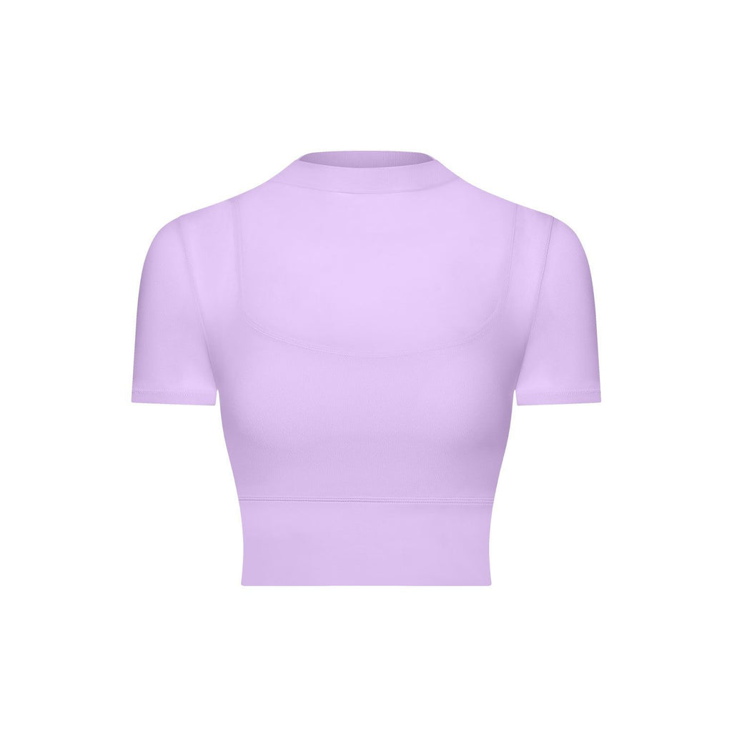 Sexy Mesh Yoga Clothes Short Sleeve Running Quick Drying Sports Bra with Chest Pad One Piece Cup Workout Clothes Top