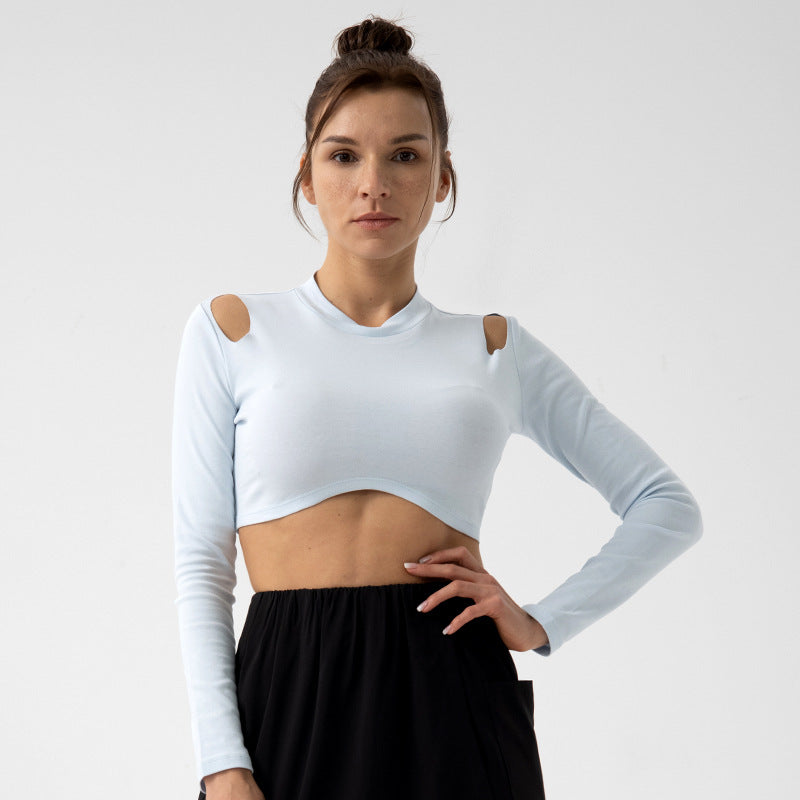 Environmentally Friendly Organic Cotton off the Shoulder Long Sleeve T shirt Dance Fitness Fashionable Outerwear Sexy Top