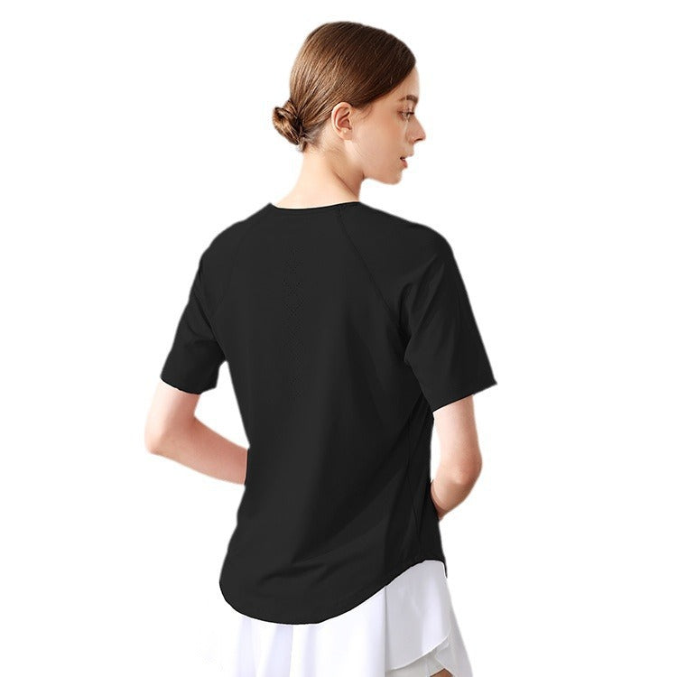 Mesh Back Loose Quick Drying T Shirt Blouse Breathable Yoga Clothes Short Sleeved Running Fitness Sportswear Women