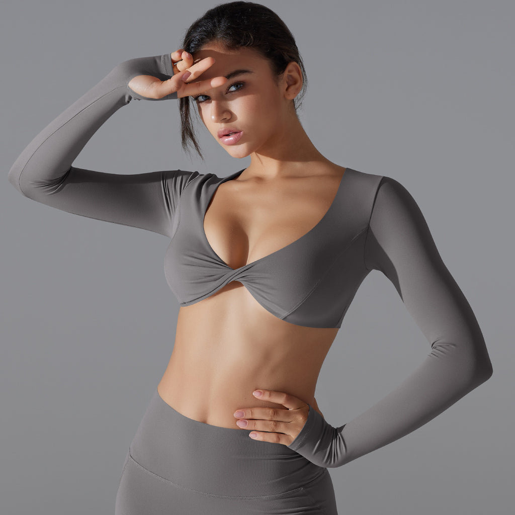 Internet Celebrity Yoga Clothes Trendy Sports Push Up Long Sleeve Solid Color Slim Fit Stretch Fitness Shaping Running Training Top Women