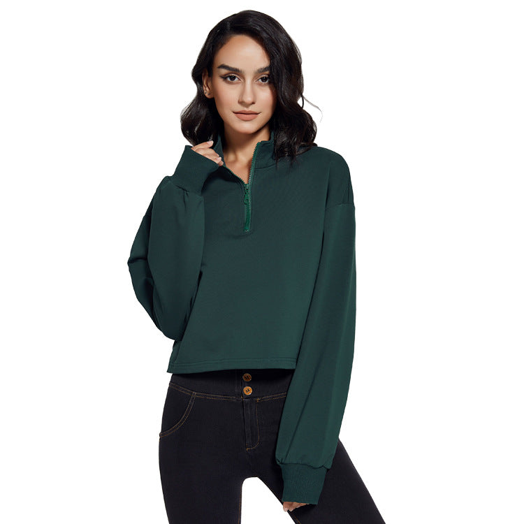 Autumn Long Collar Fitness Sports Sweater Women Loose Zip Drawstring Long Sleeve Yoga Wear Top T shirt