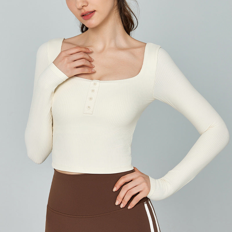 Elegant Tie Chest Pad Workout Clothes Women Pilates Training Exercise Tops Outerwear High Grade Yoga Long Sleeve