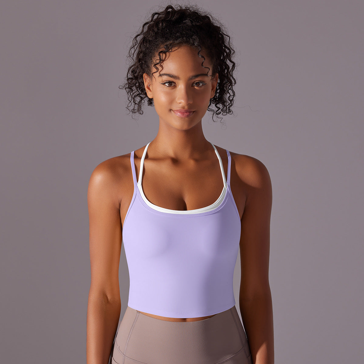 Ropa interior deportiva sexy sin costuras, de dos piezas, con copas falsas y espalda descubierta, para yoga, correr y fitness