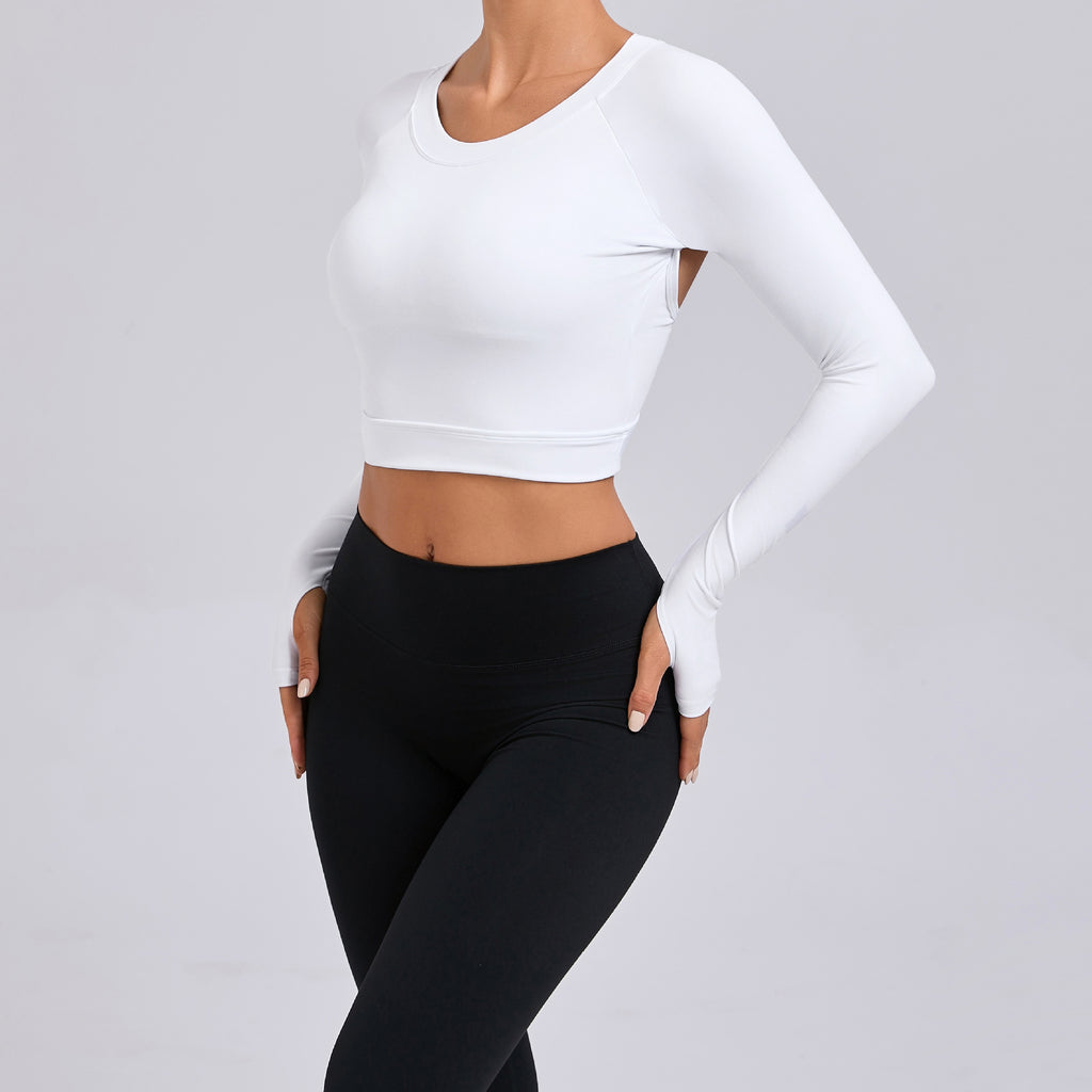 Tight Nude Feel Long Sleeve Yoga Wear Outdoor Running Exercise T Shirt Quick Drying Workout Clothes Long Sleeved Top