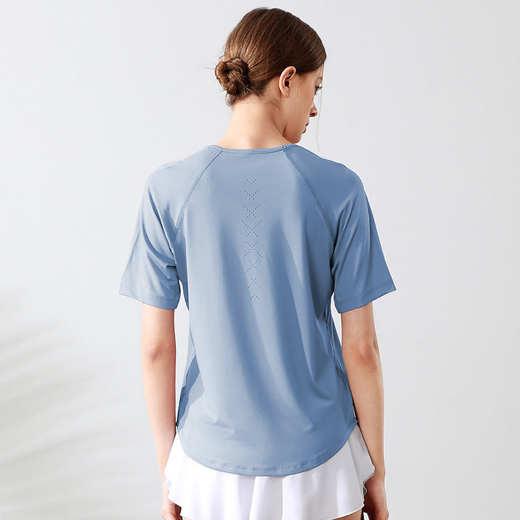 Mesh Back Loose Quick Drying T Shirt Blouse Breathable Yoga Clothes Short Sleeved Running Fitness Sportswear Women
