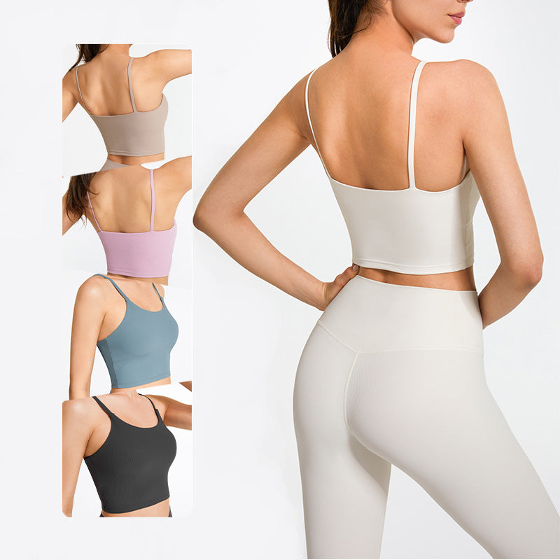 Spring Summer Yoga Wear Top Fitness Running Exercise Underwear Women Ribbed Camisole Yoga Vest