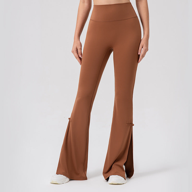 Pantalon de yoga Breathing Series effet nude pour femme, couleur pêche, taille haute, effet push-up, fendu, pantalon de survêtement, micro-pantalon de danse et fitness, très élastique